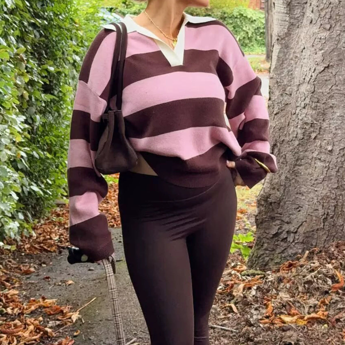 Long-Sleeve Striped Knit Polo