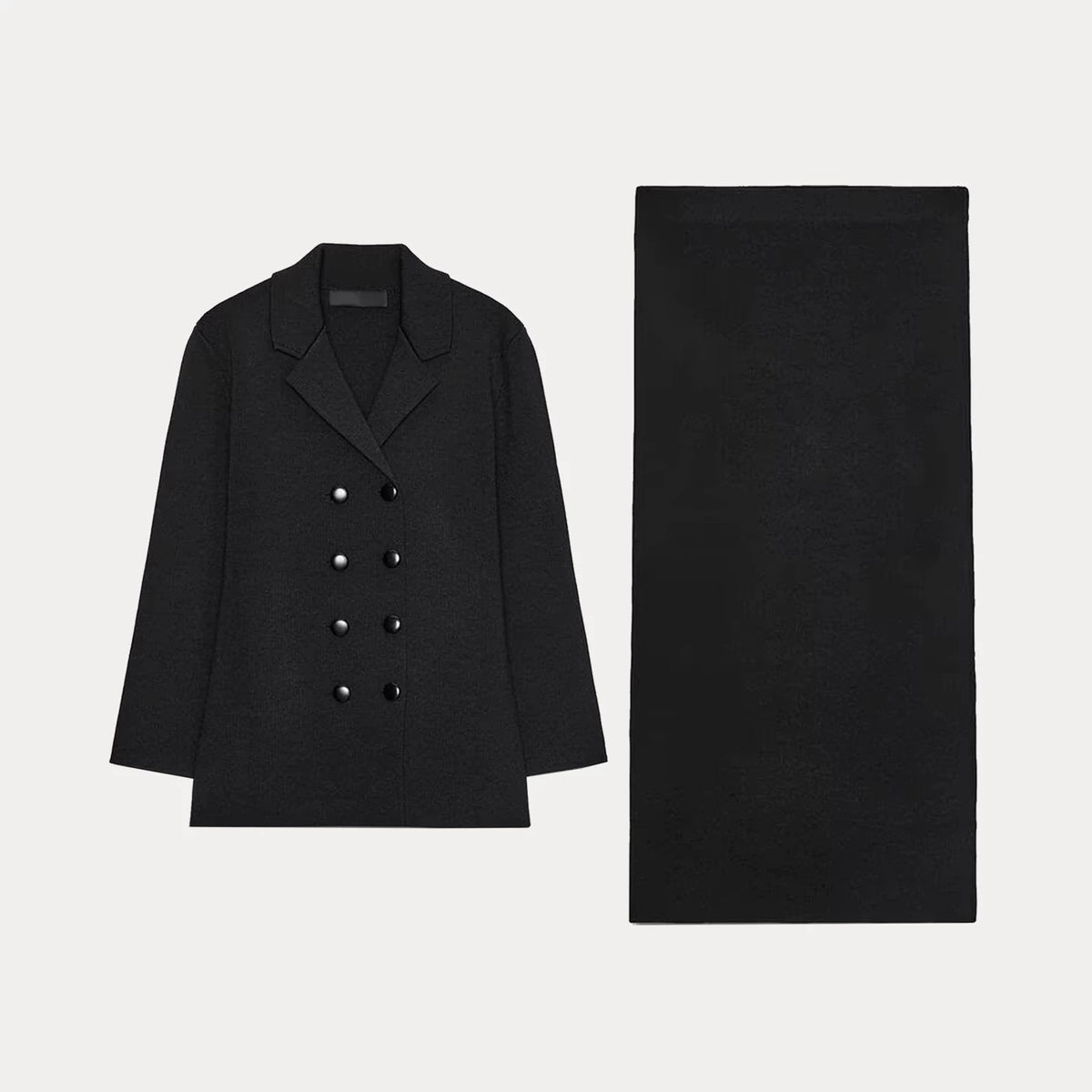 Knit Double-Breasted Jacket and Midi Skirt Set