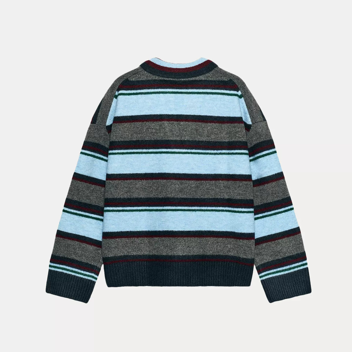 Striped V-Neck Long-Sleeve Polo