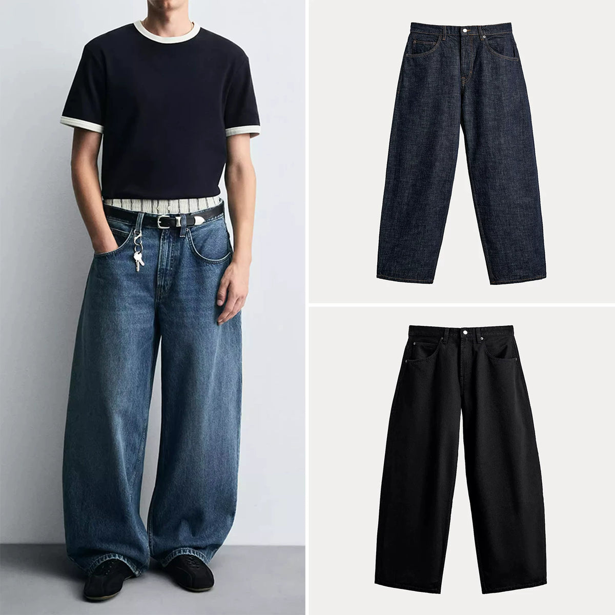 Washed Curved-Leg Denim Jeans