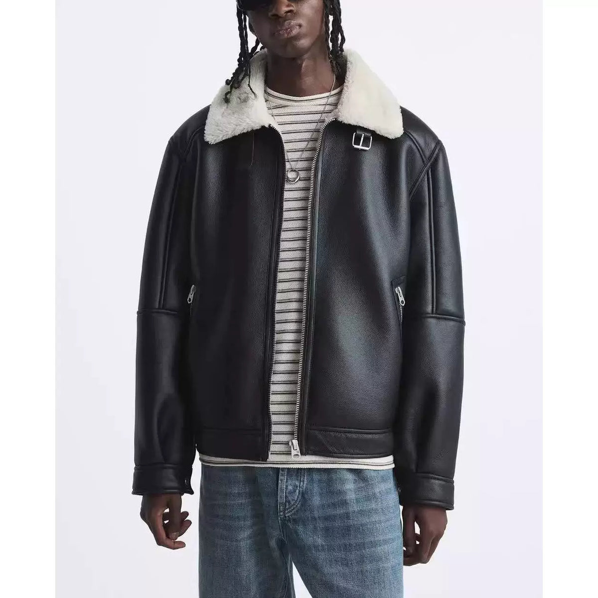 Reversible Fleece-Lined Faux Leather Jacket