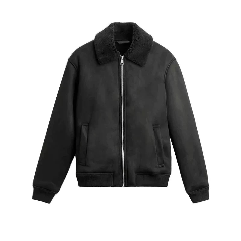 Suede-Effect Panel Zip Jacket