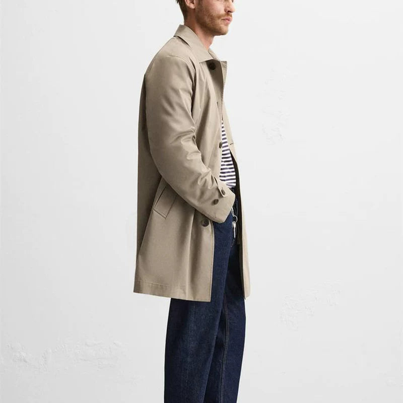Detachable-Lining Lapel Trench Coat