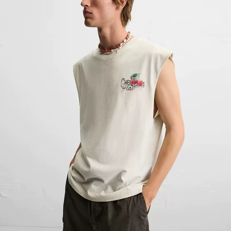 Washed Contrast Print Tank Tee