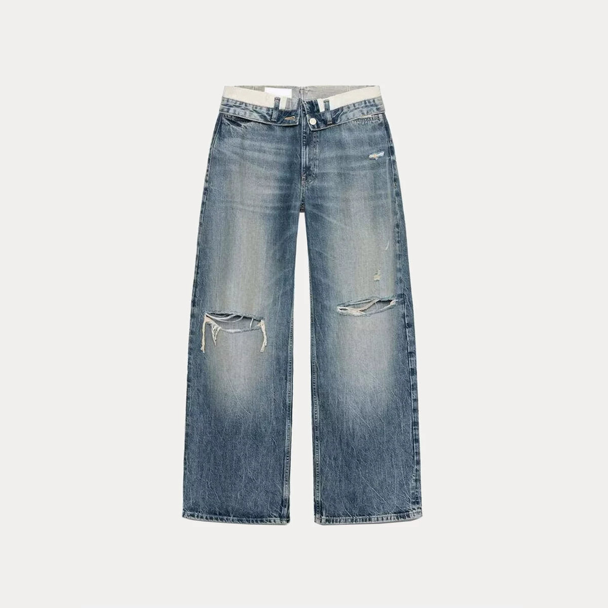 Fold-Over Waist Mid-Rise Jeans