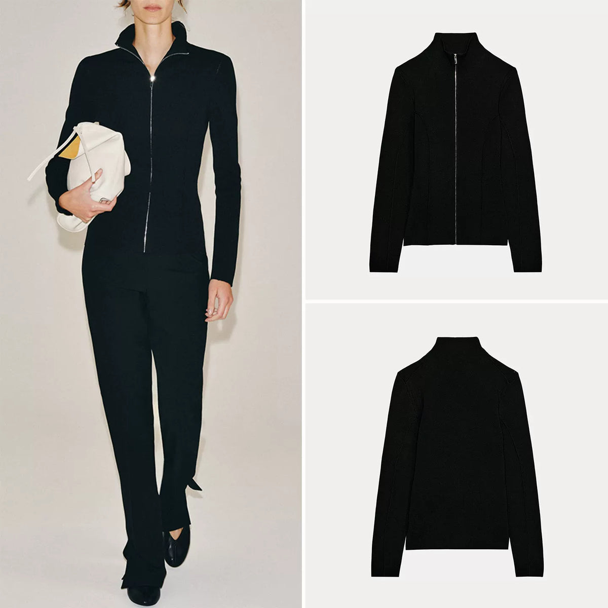Zip-Up Knit Cardigan Jacket
