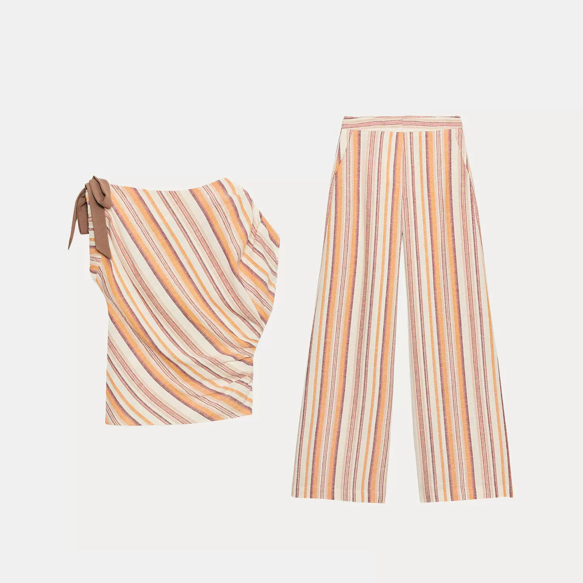 Striped Asymmetric Top & Wide-Leg Trousers Set
