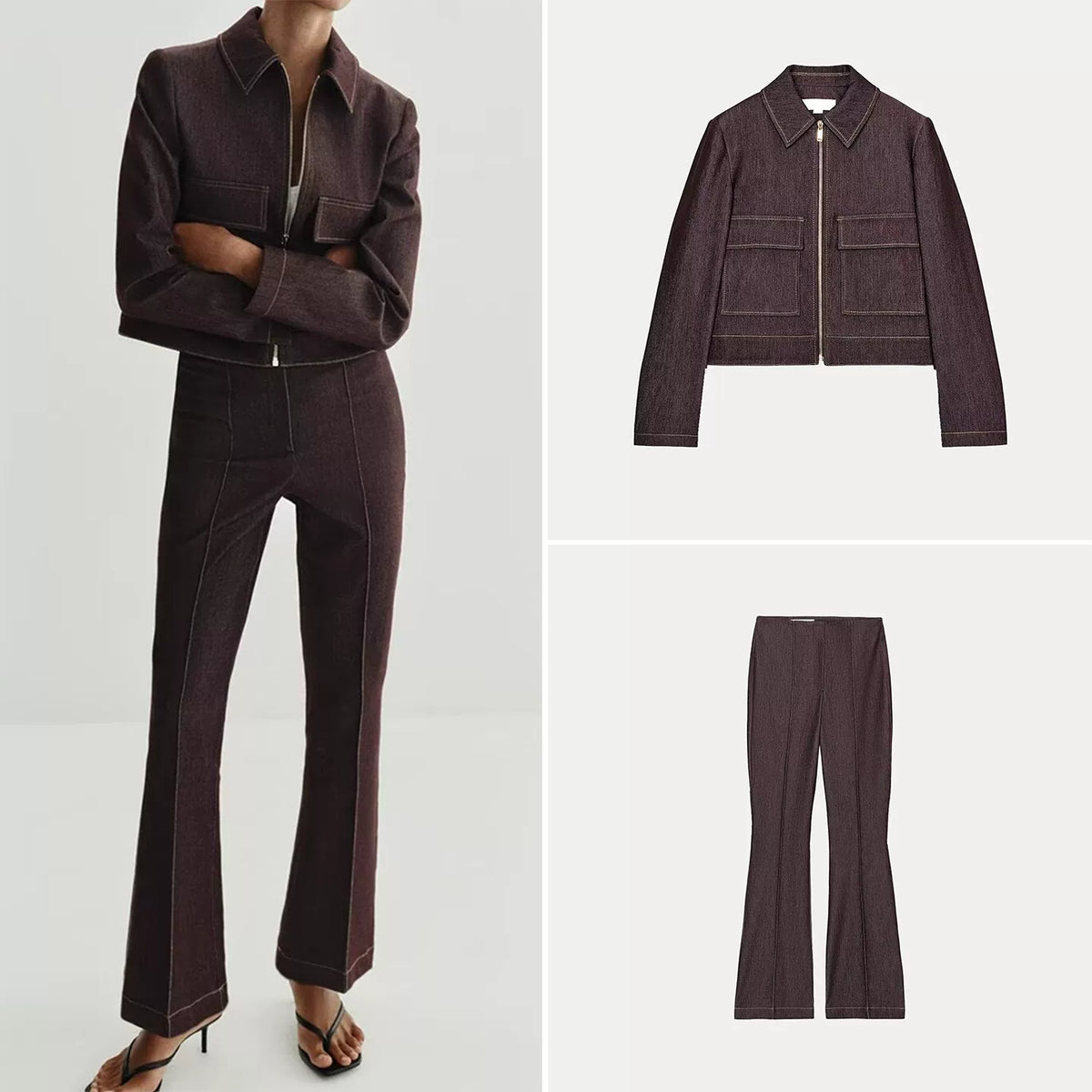 Flap Pocket Jacket & Flared Trousers Set