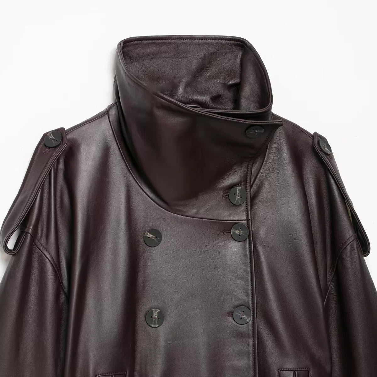 Belted Stand-Collar Jacket in Deep Eggplant Purple