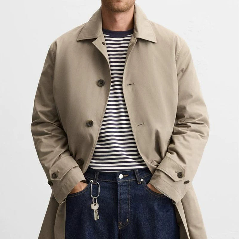 Detachable-Lining Lapel Trench Coat