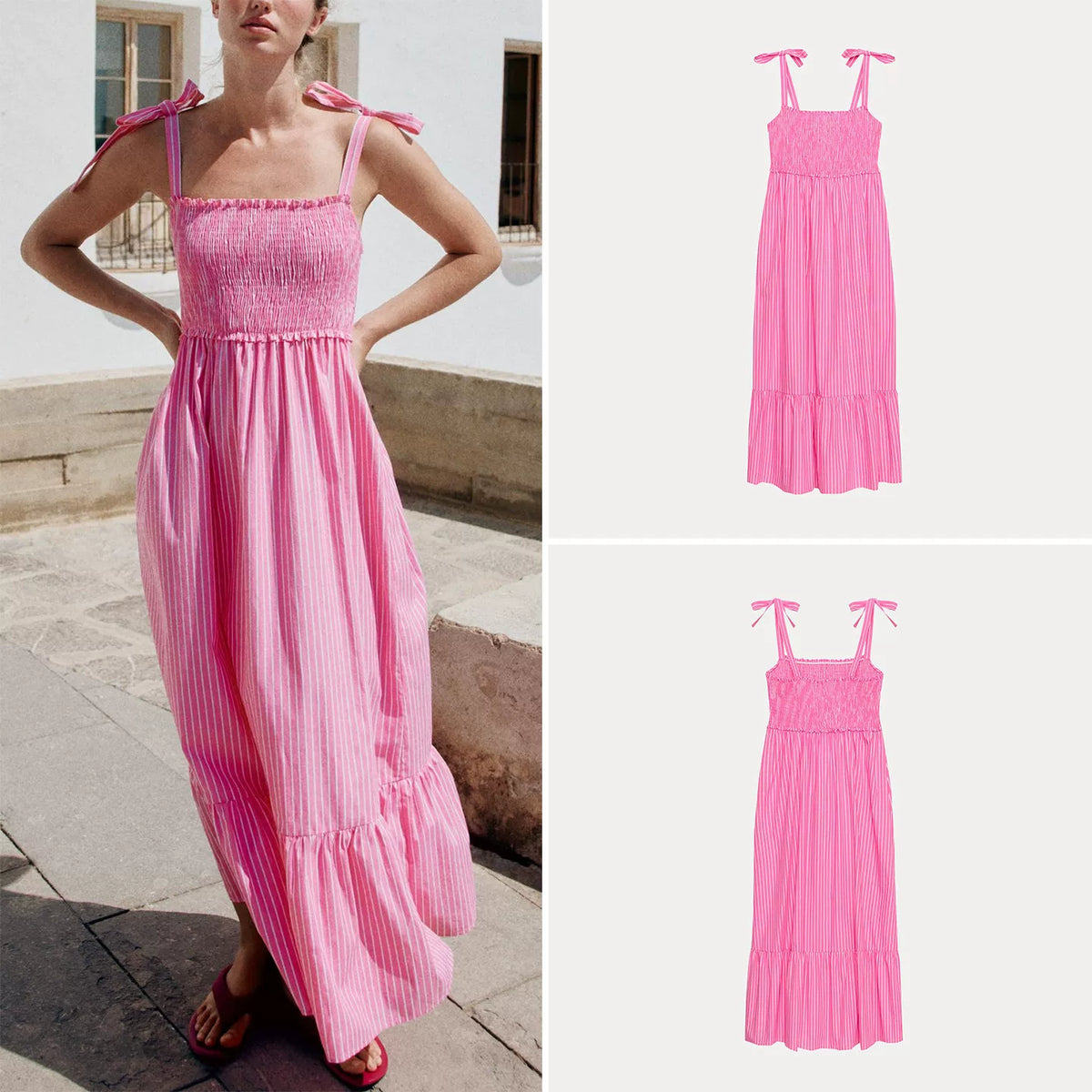 Bow Striped Strap Dress