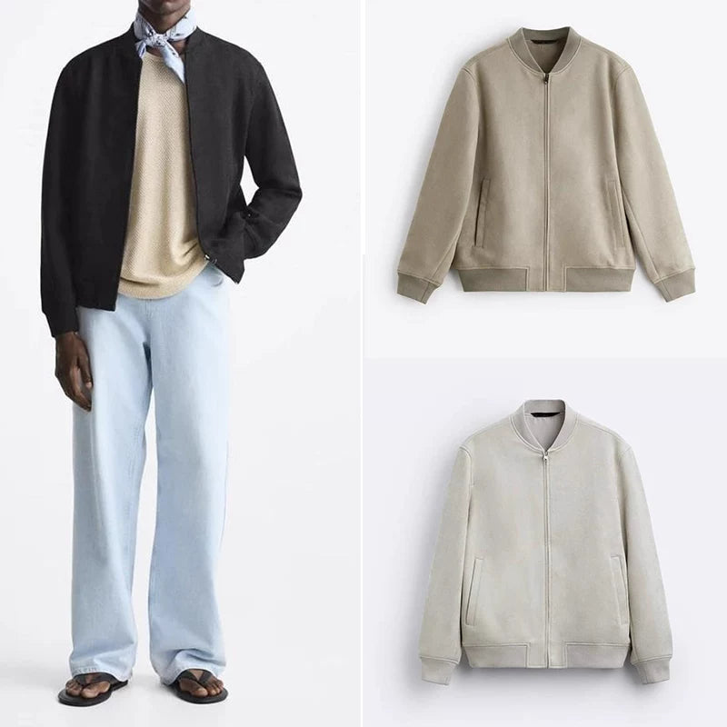 Suede-Effect Bomber Jacket