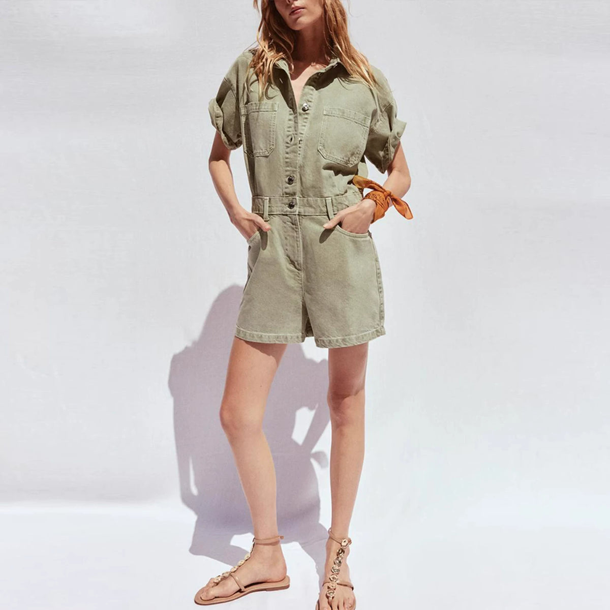 Denim Short-Leg Jumpsuit