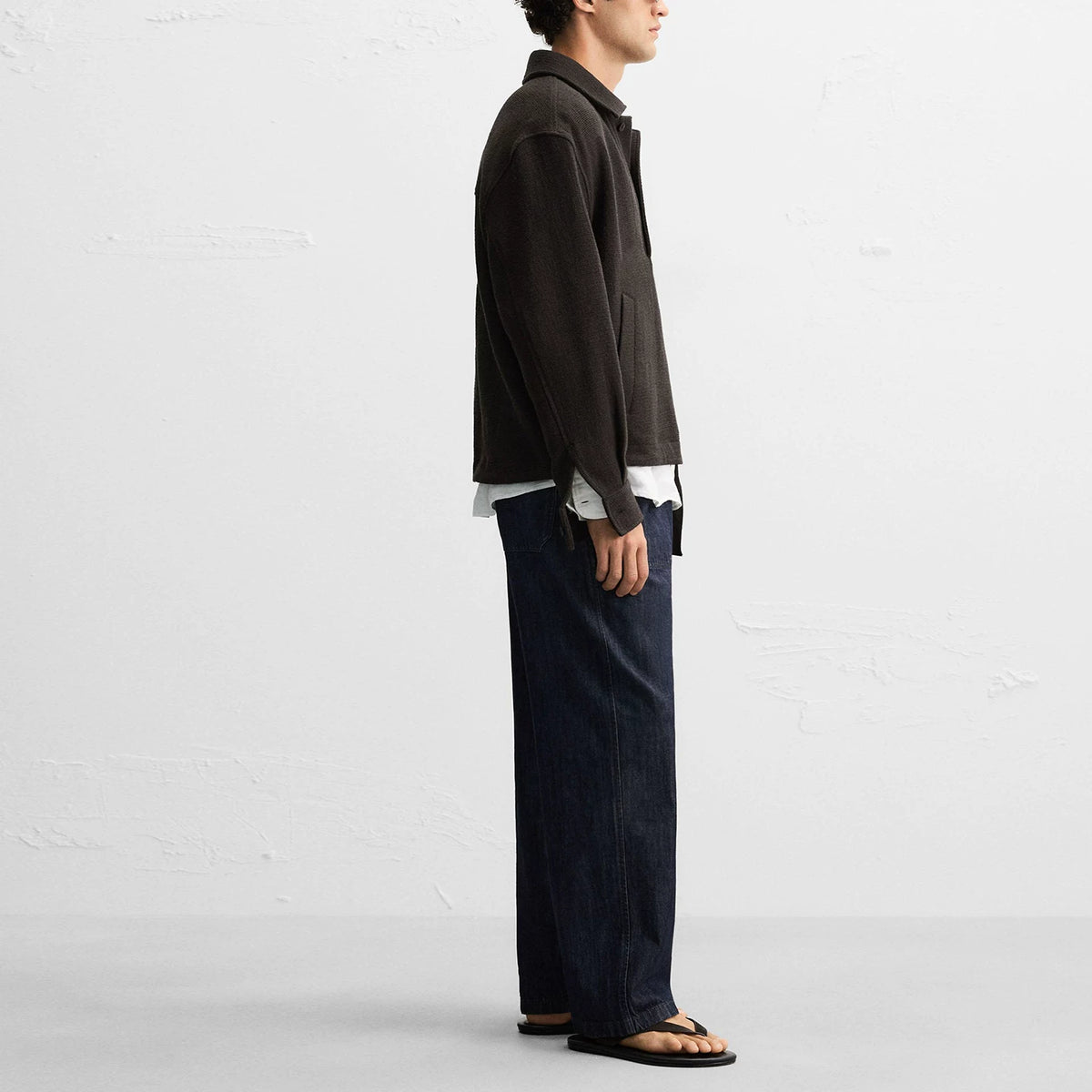 Slim Textured Polo-Collar Shirt Jacket