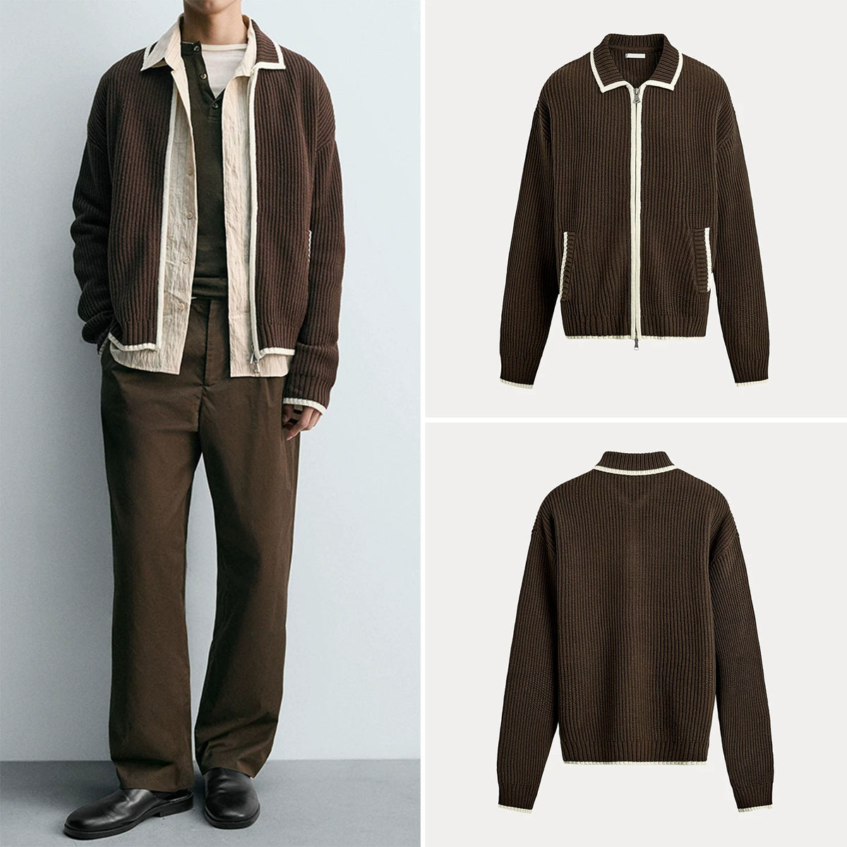 Contrast Ribbed Knit Jacket