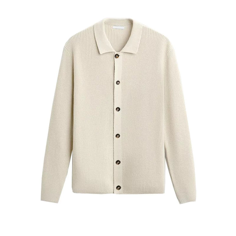 Textured Collared Knit Cardigan