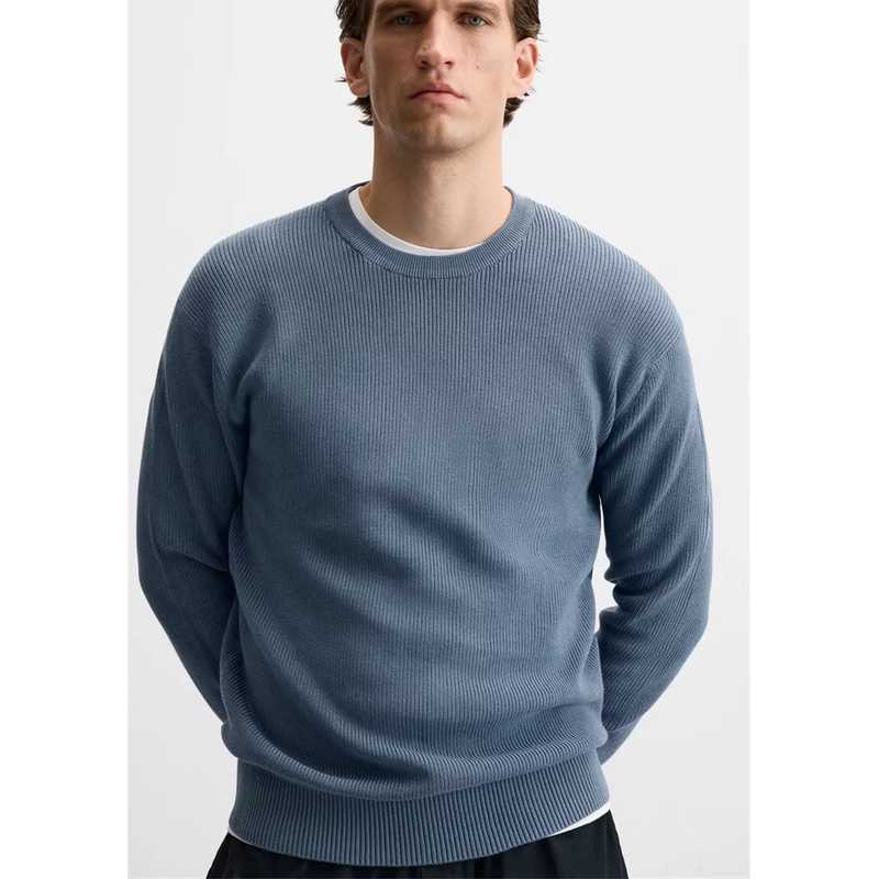 Wheat-Stitch Crew-Neck Sweater