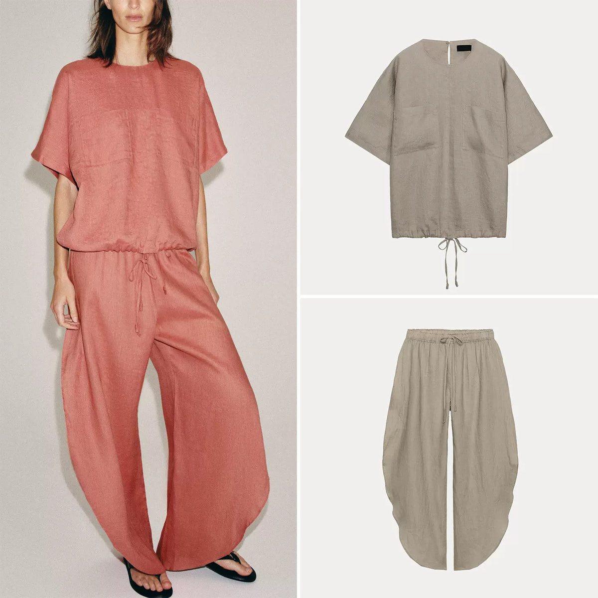 Tie-Front Top and Split-Hem Trousers Set