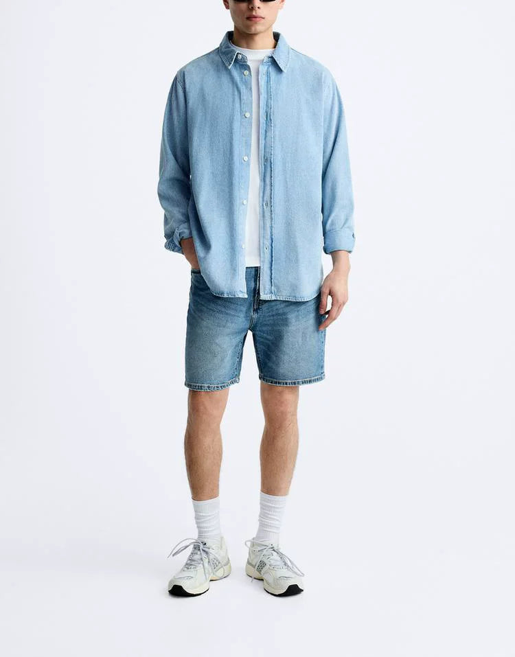 Washed Slim Denim Shorts
