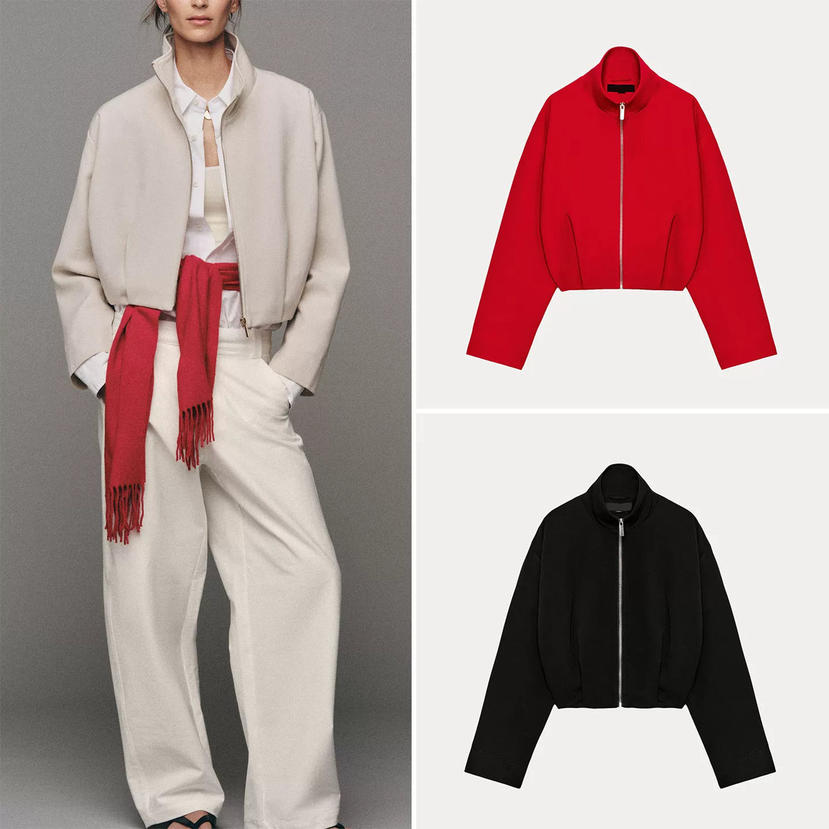 Stand-Collar Zip Bomber Jacket