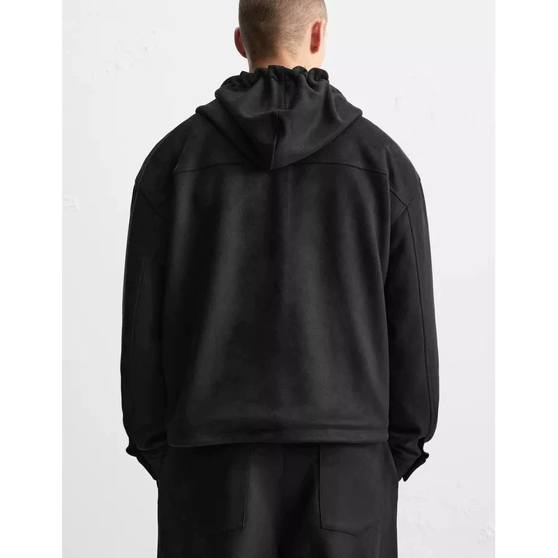 Hooded Suede-Effect Zip Jacket