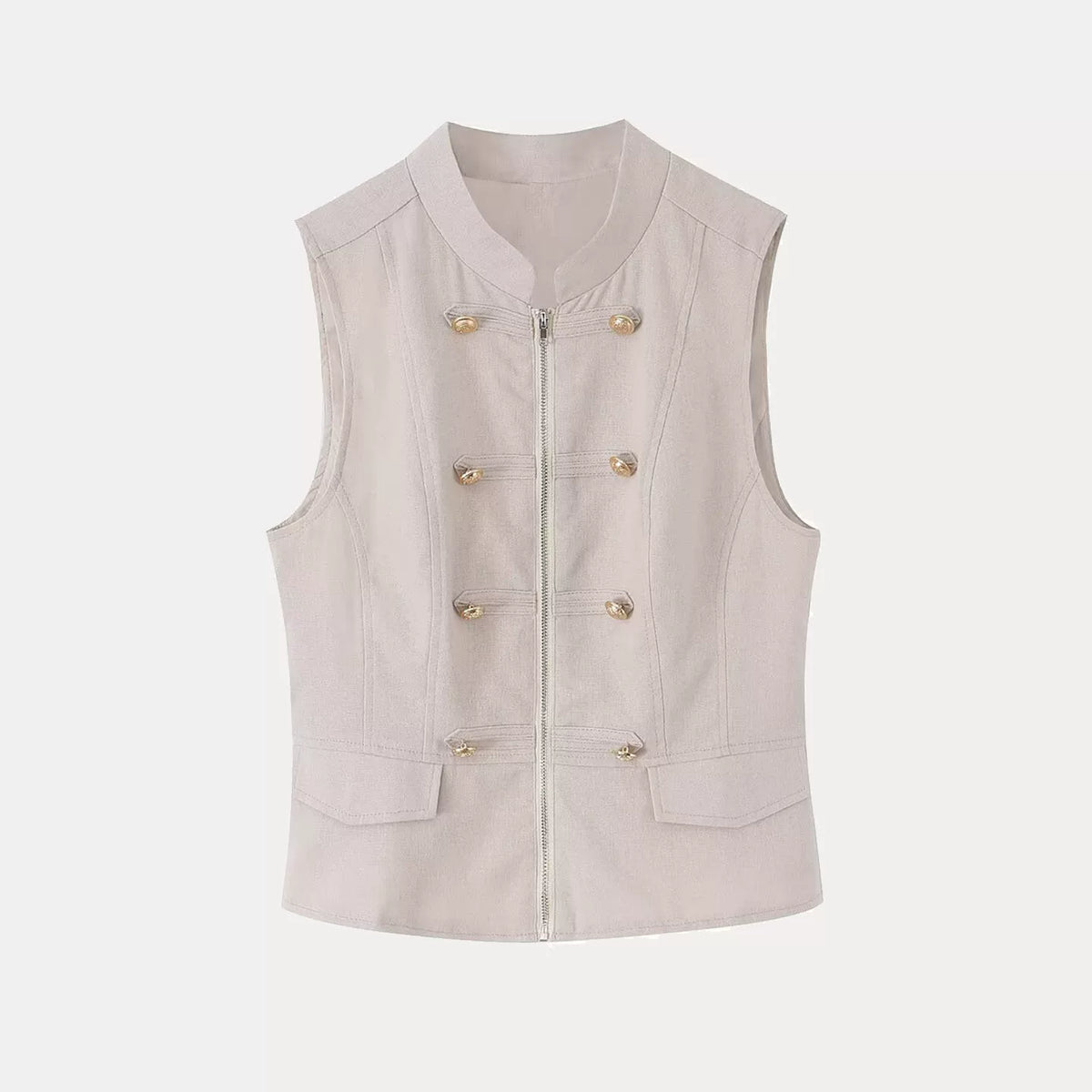 Knot-Button Sleeveless Vest Top
