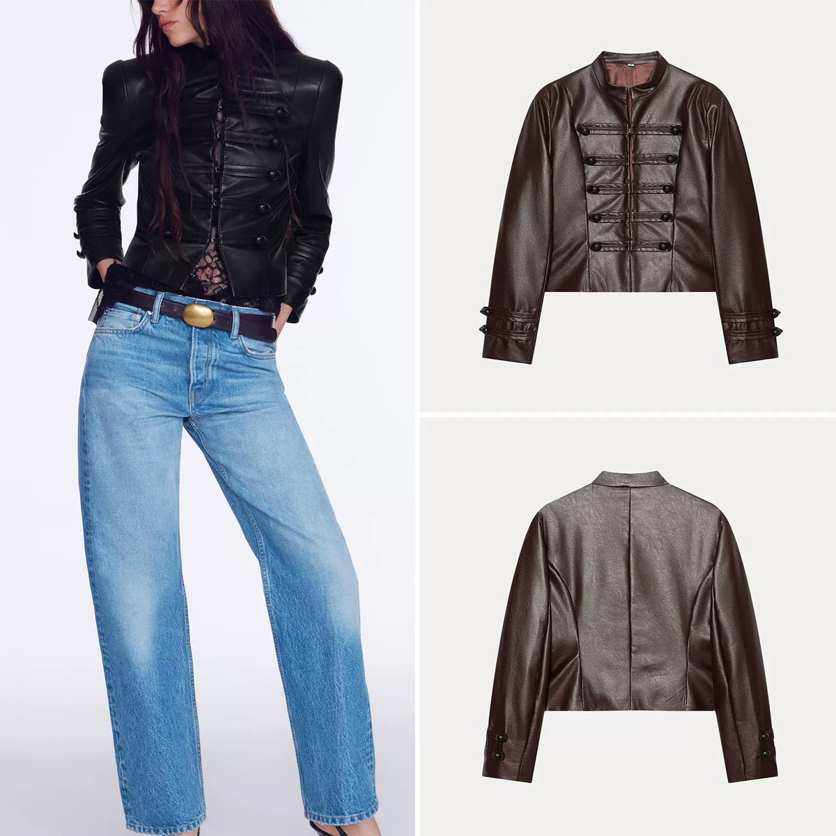 Stand-Collar Knot-Button Jacket