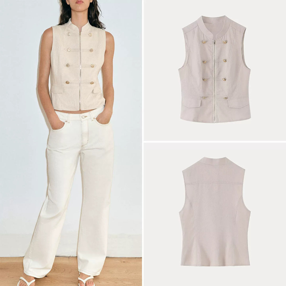 Knot-Button Sleeveless Vest Top