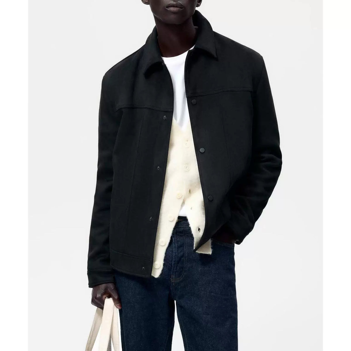 Suede-Effect Single-Breasted Jacket