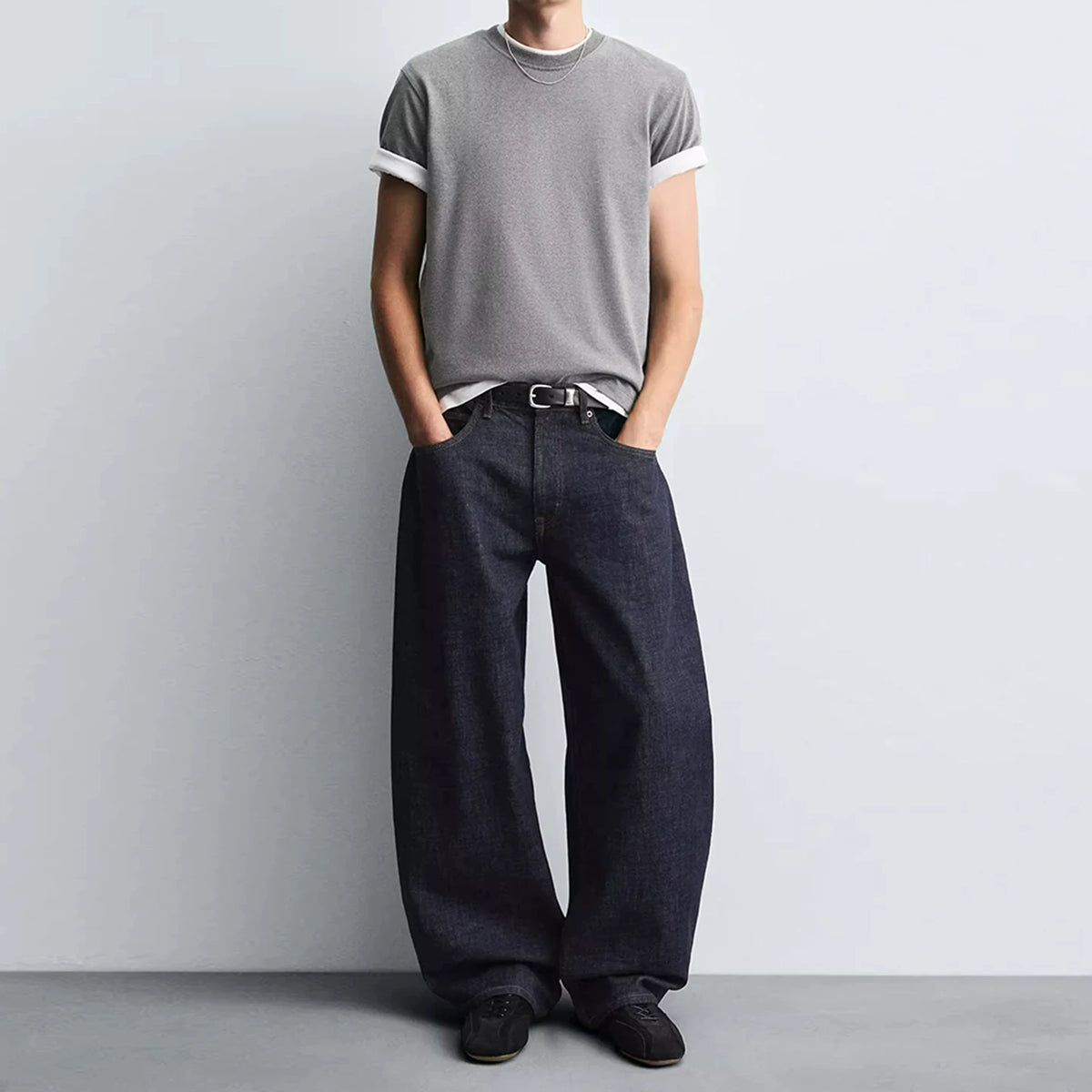 Washed Curved-Leg Denim Jeans