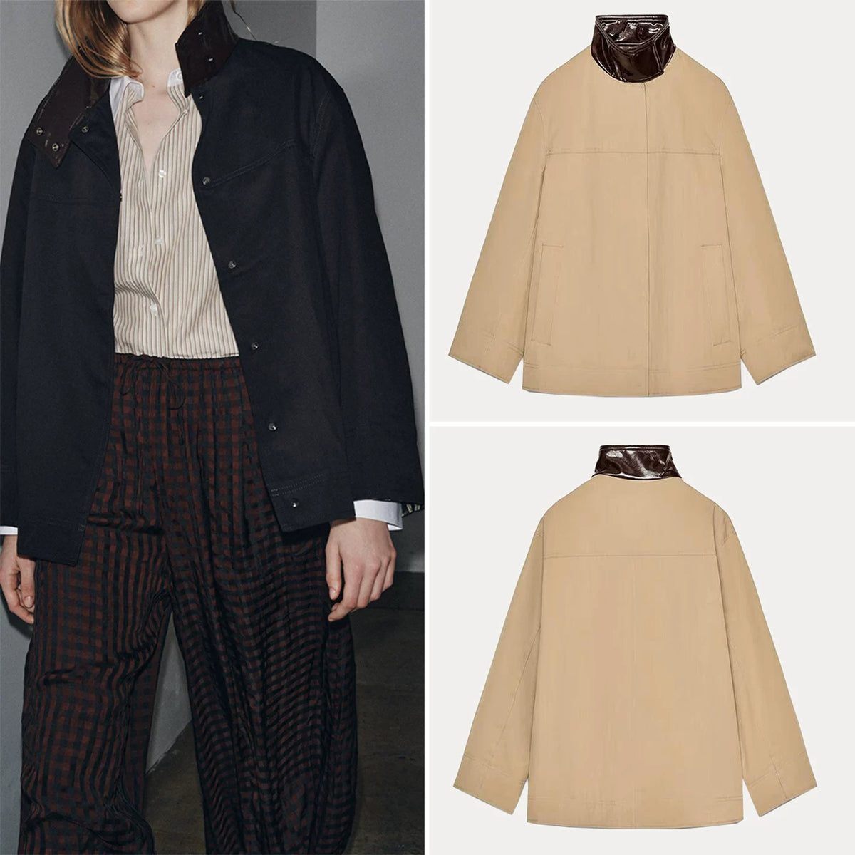 Contrast-Collar Short Jacket
