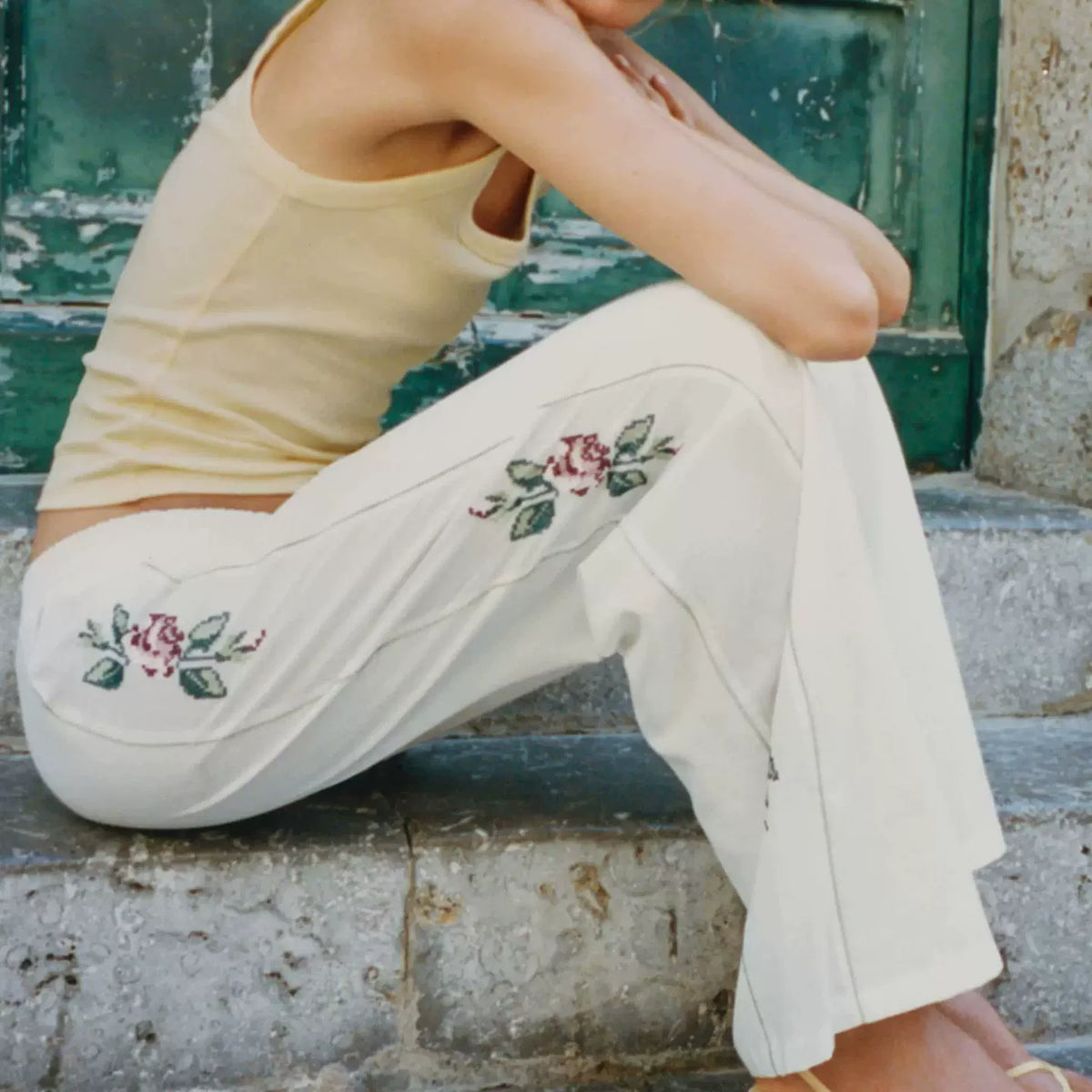 Embroidered Stripe Straight Trousers