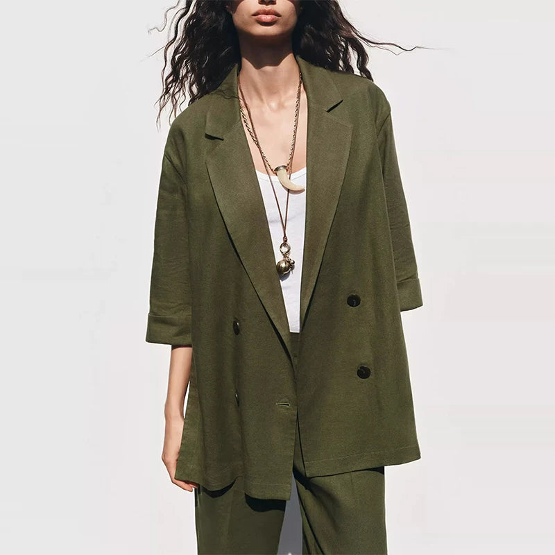 Double-Breasted Blazer and Wide-Leg Trousers Set
