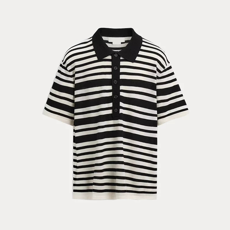 Relaxed Striped Knit Polo Shirt