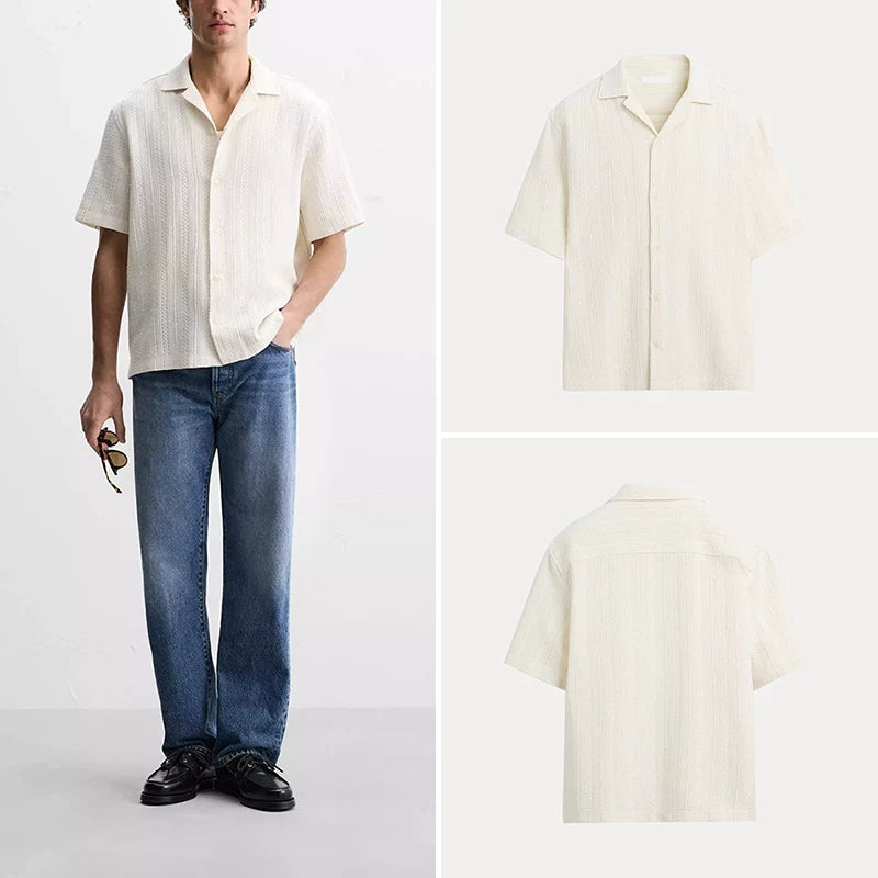 Textured Stripe Short-Sleeve Shirt