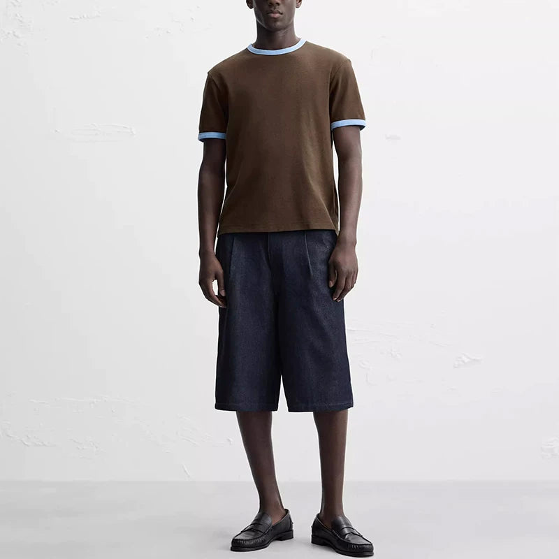 Contrast Textured Slim Crew Tee