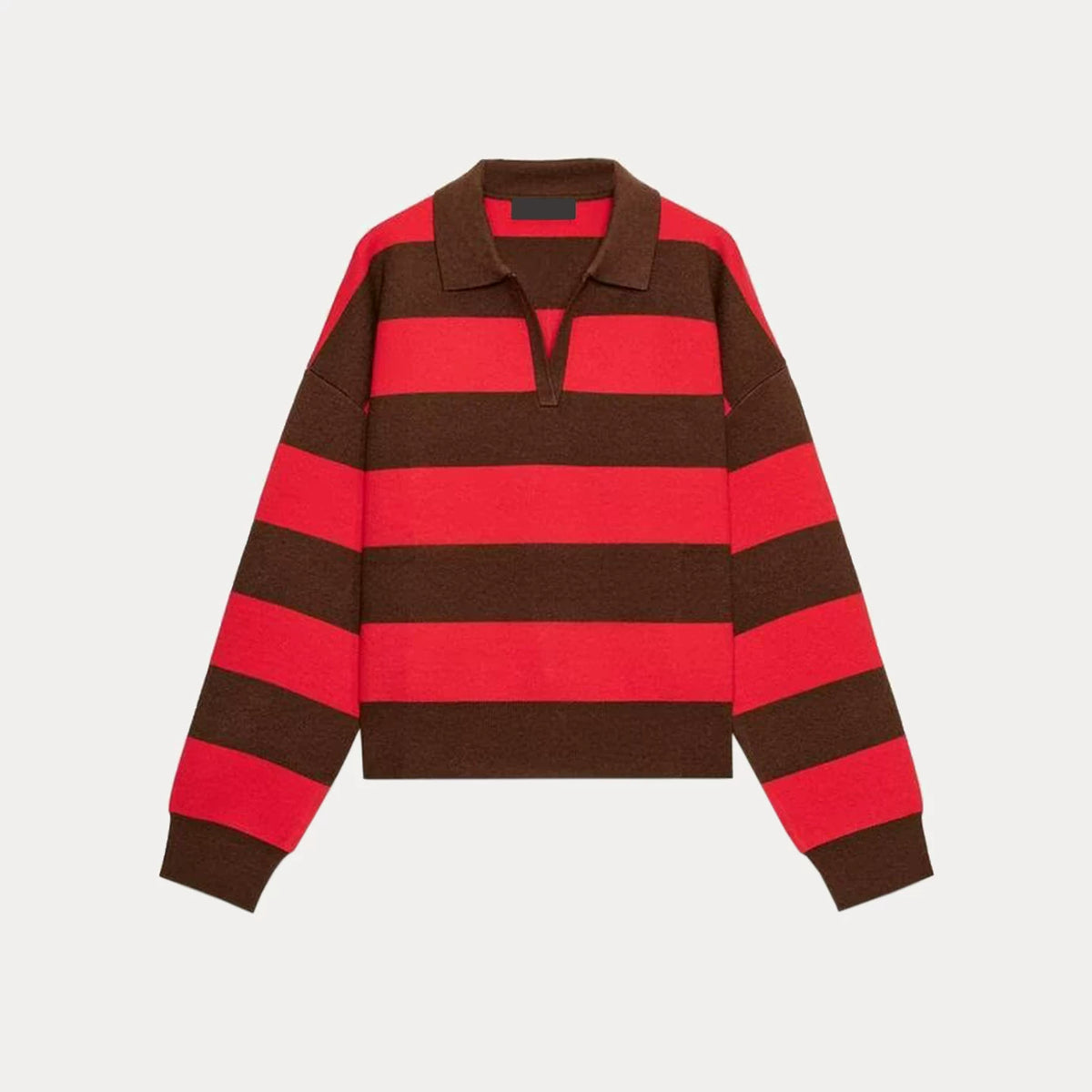 Long-Sleeve Striped Knit Polo