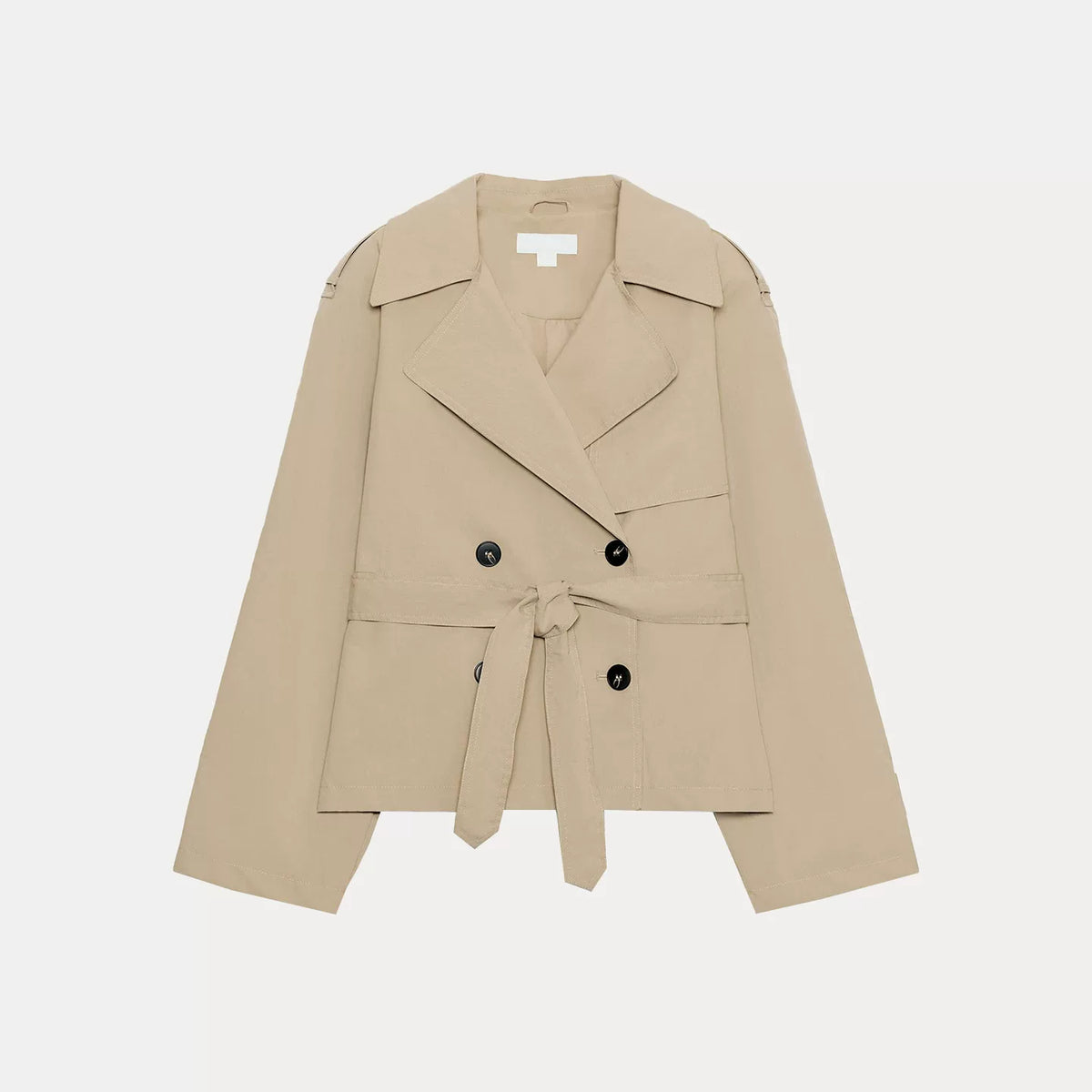 Padded-Shoulder Cropped Trench Coat