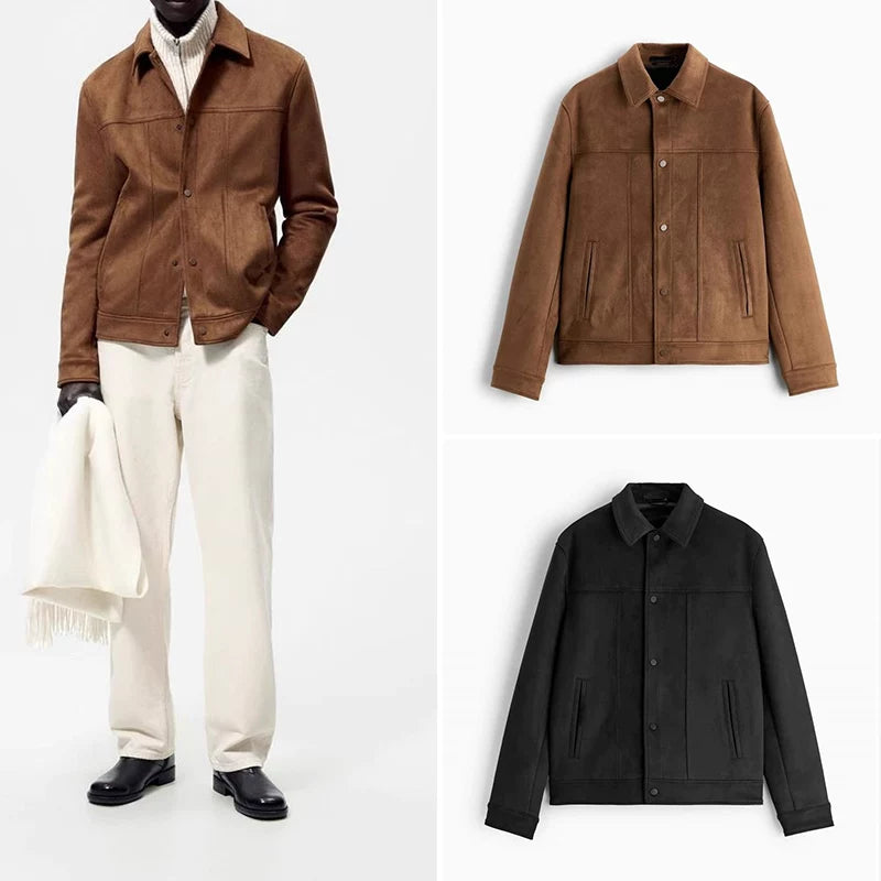 Suede-Effect Single-Breasted Jacket