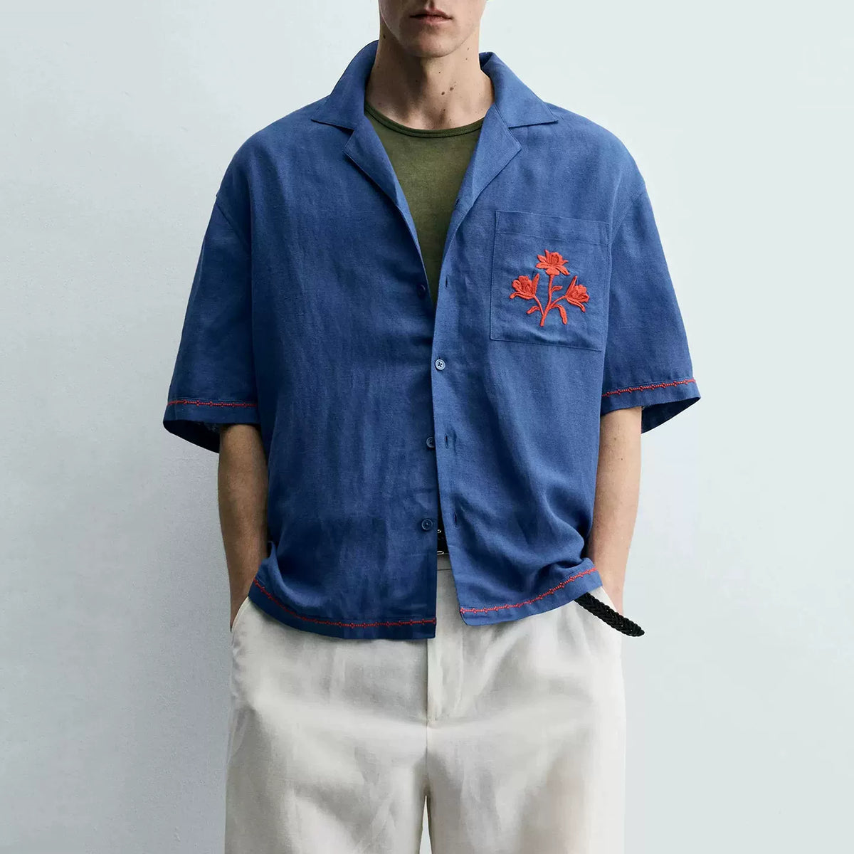 Contrast Embroidered Relaxed Shirt in Royal Blue