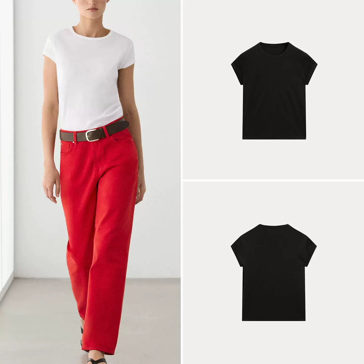 Straight-Shoulder Crew Neck T-Shirt