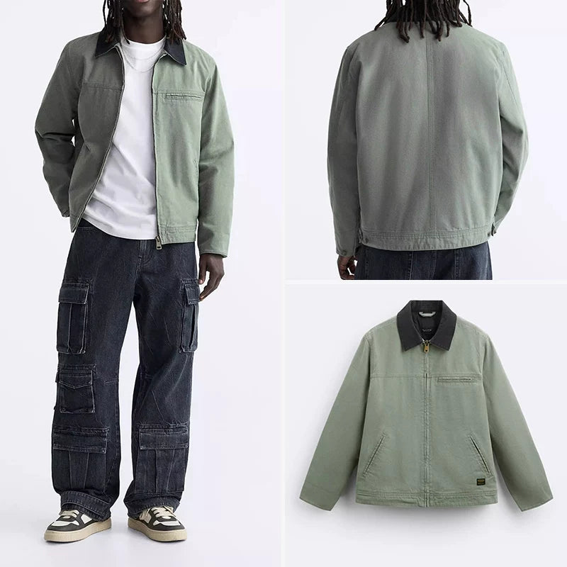 Washed Contrast Collar Jacket