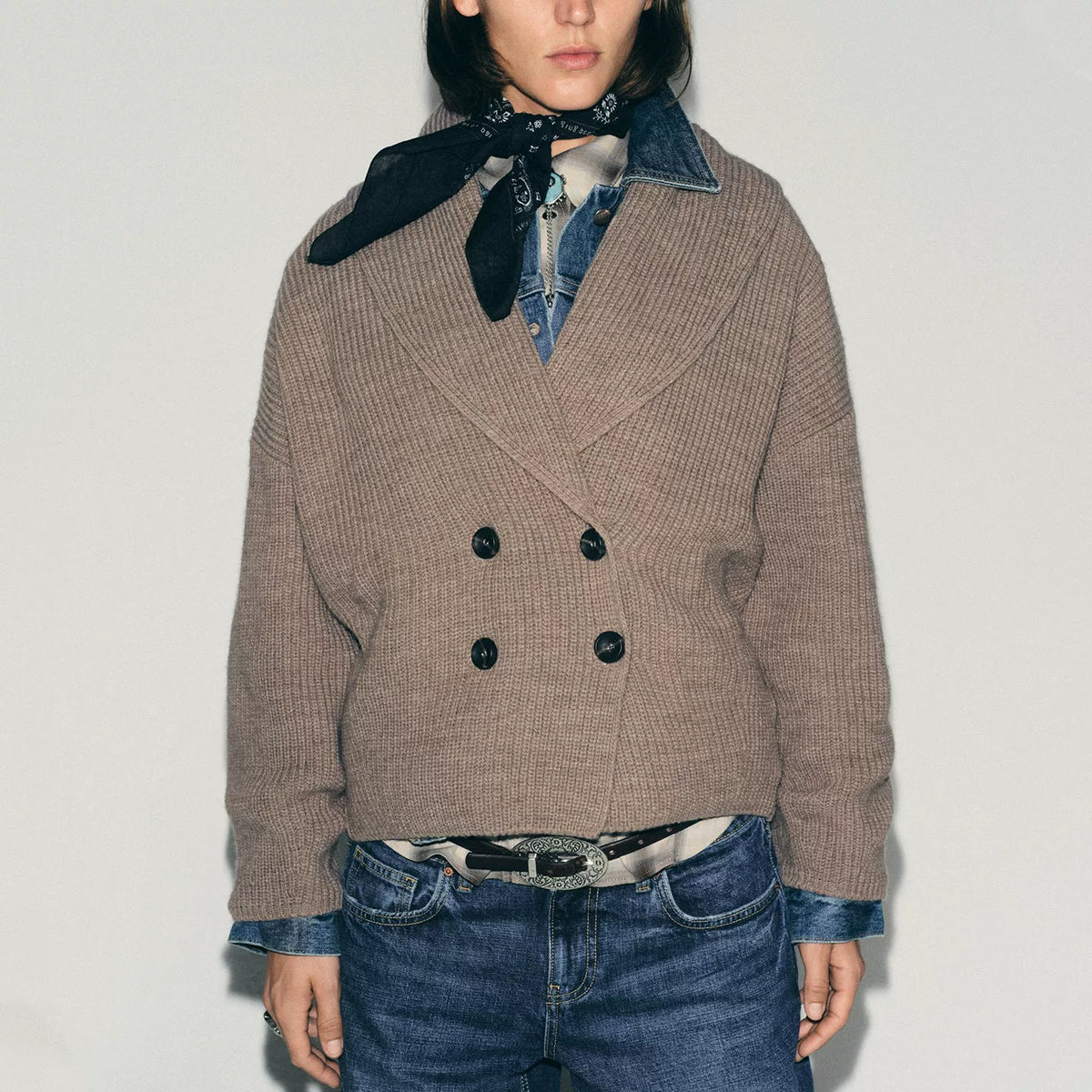 Double-Breasted Knit Cardigan
