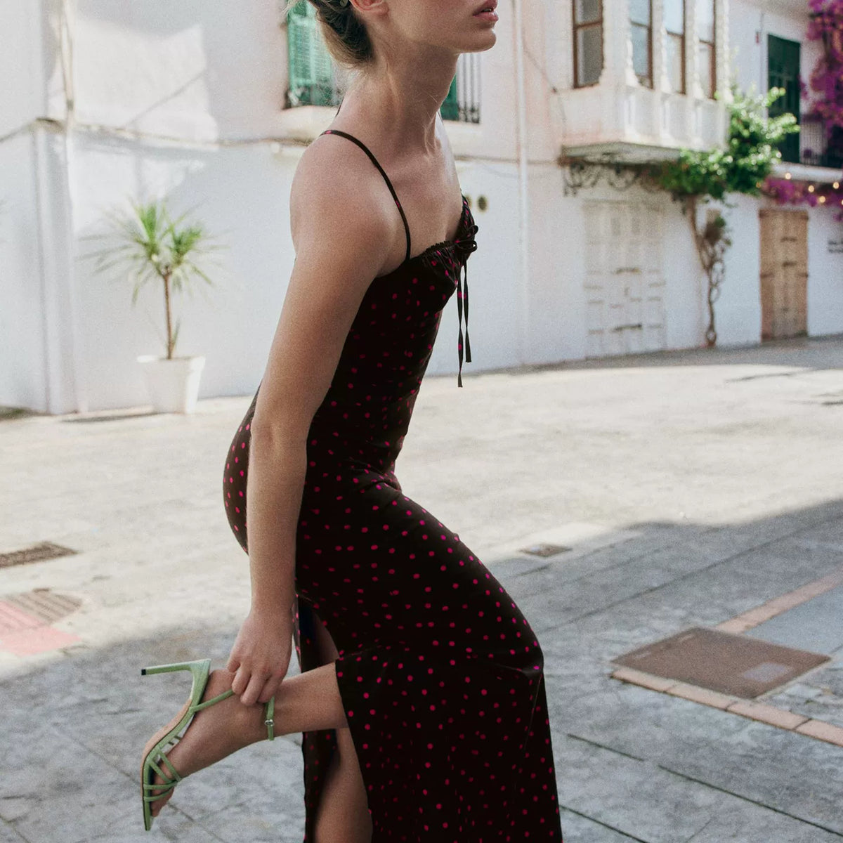 Polka Dot V-Neck Midi Dress