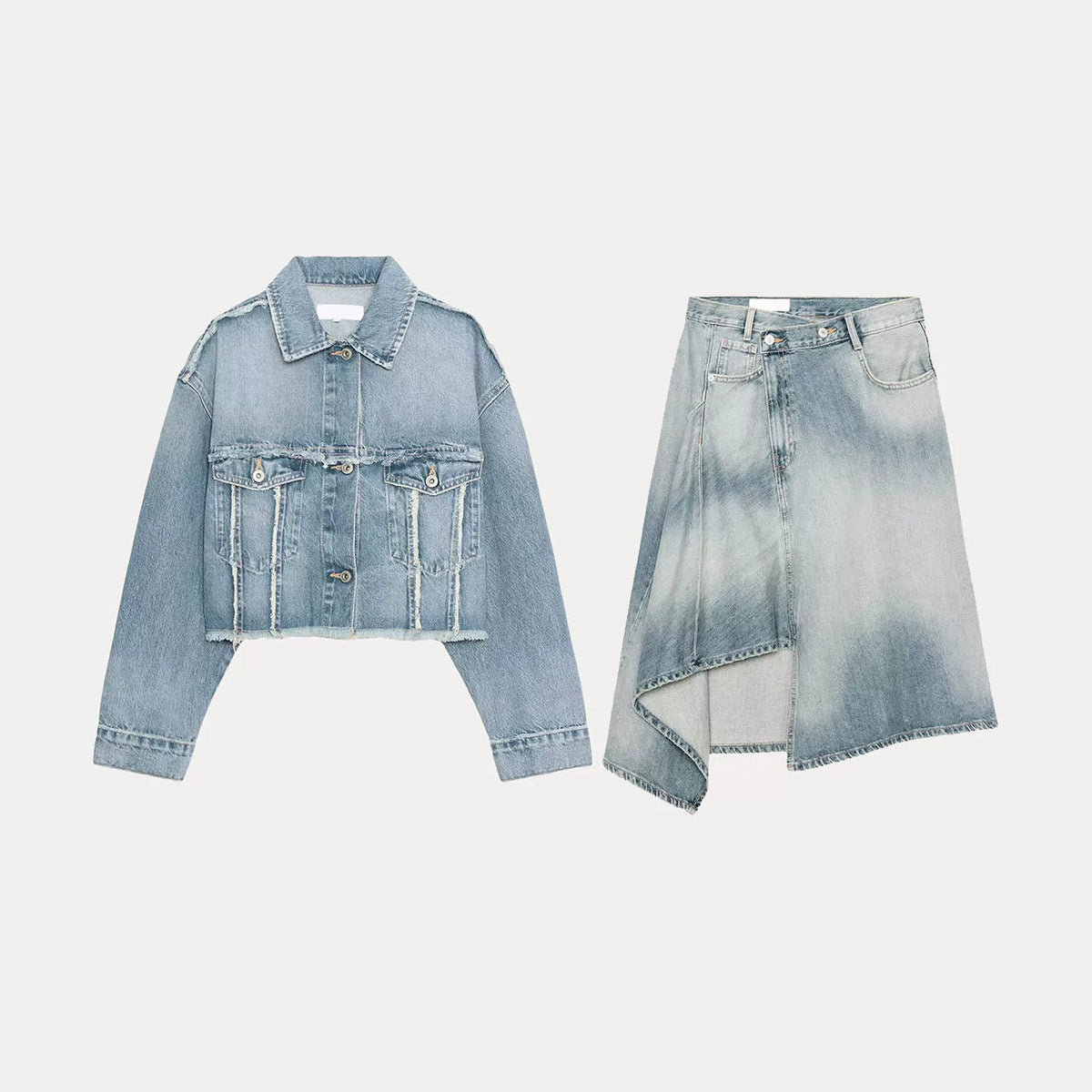 Denim Cropped Jacket & Midi Skirt Set