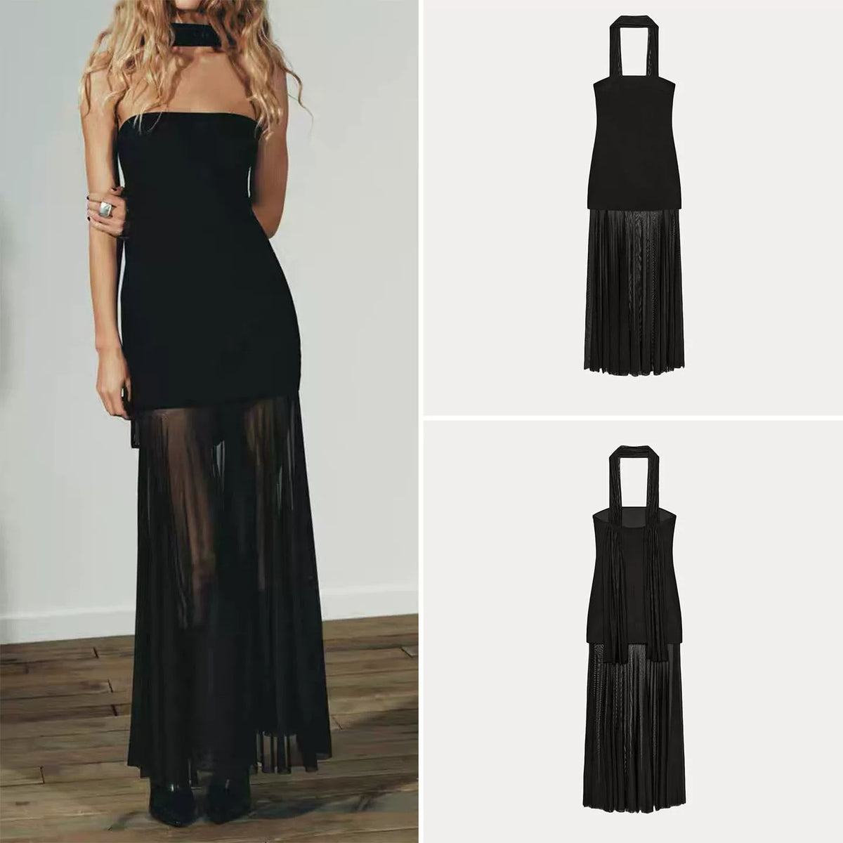 Sheer Panel Maxi Dress