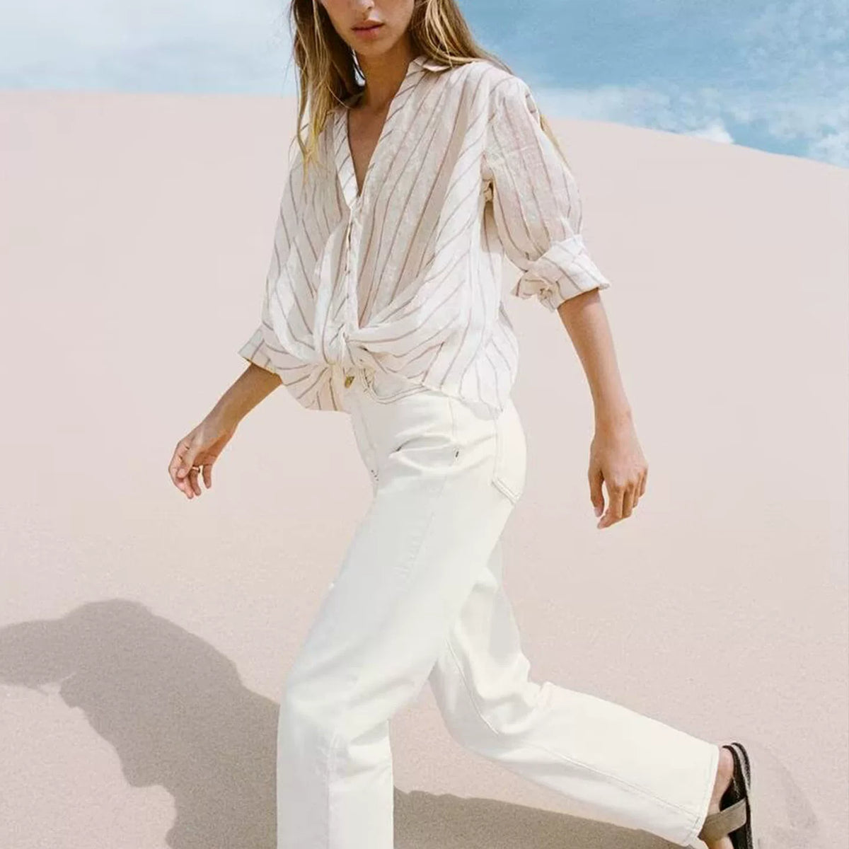 Metallic Stripe Collar Shirt
