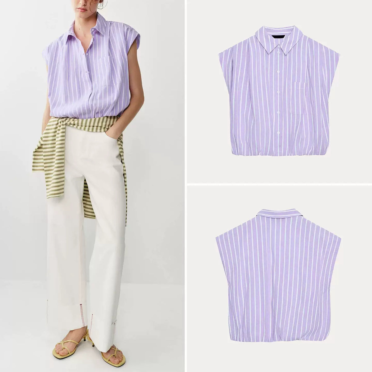 Sleeveless Pleated Cropped Shirt