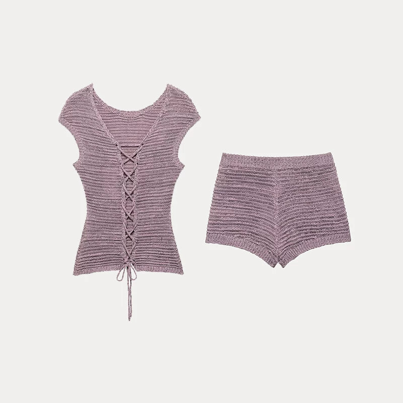 Textured Knit Top & Shorts Set