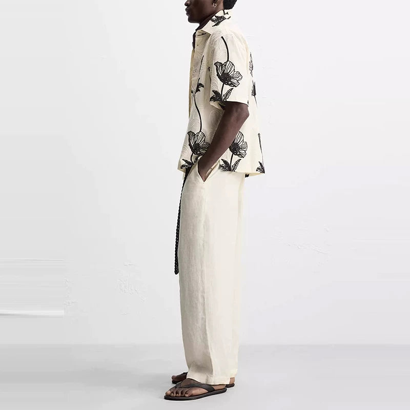 Contrast Embroidered Relaxed Shirt in Beige